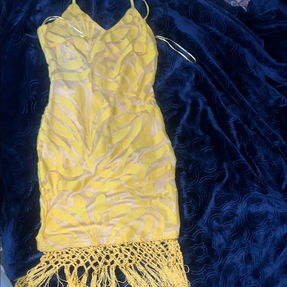 Yellow Embellished Mini Slip Dress